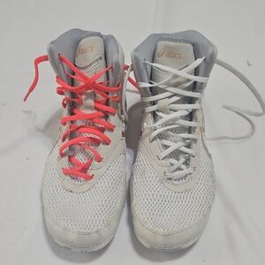 ASICS Kids' White and Gray Sneakers with Red and White Laces
